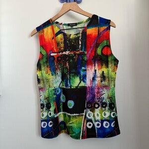 Damee Medium Tank Black Colorful Splattered Artsy Print Abstract Lagen